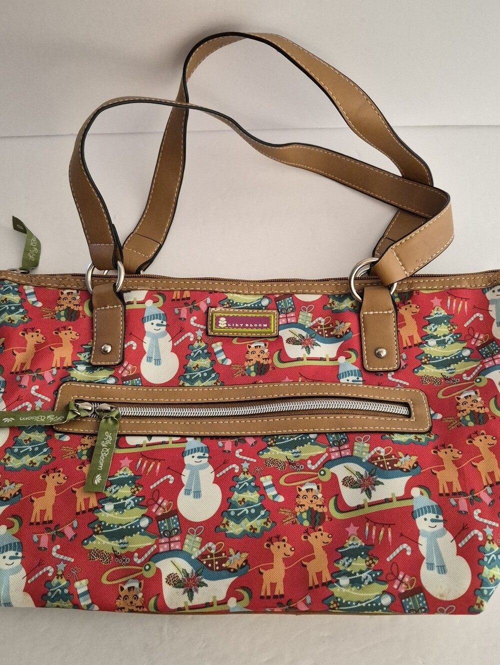 Lily Bloom Purse Shoulder Tote Bag Reindeer Kitty Snowman Double Handle Casual